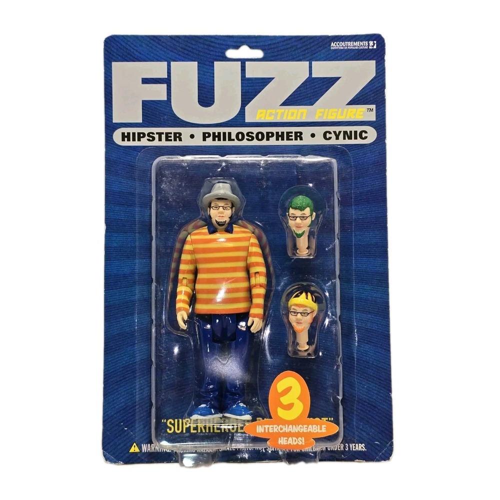 Fuzz Action Figure 2002 Accoutrements Hipster Philosopher Cynic NIP 3 Heads
